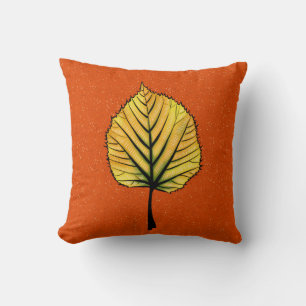 Linden Fall Leaf Art In Yellow And Vibrant Orange Cushion