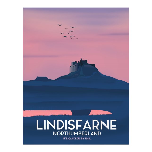 Lindisfarne Northumberland Castle travel poster. Photo Print (Front)