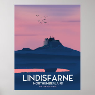 Lindisfarne Northumberland Castle travel poster. Poster