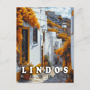 Lindos, Rhodes : Vintage Greek Architecture Postcard