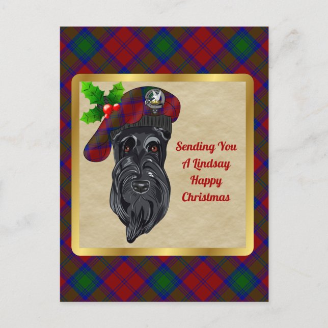 Lindsay Clan Badge & Tartan Christmas Postcard (Front)