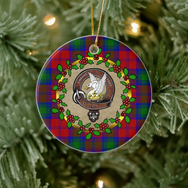 Lindsay Clan Badge & Tartan Personalised Christmas Ceramic Ornament (Tree)