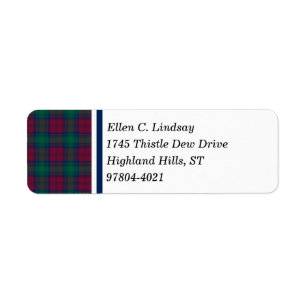 Lindsay Clan Maroon, Green, and Blue Tartan Return Address Label