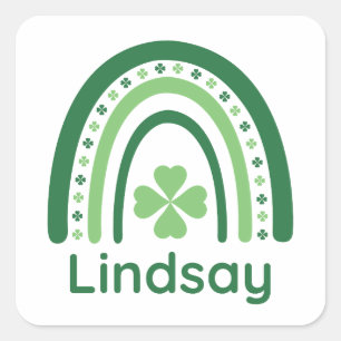 Lindsay Name Clover Boho Rainbow Square Sticker