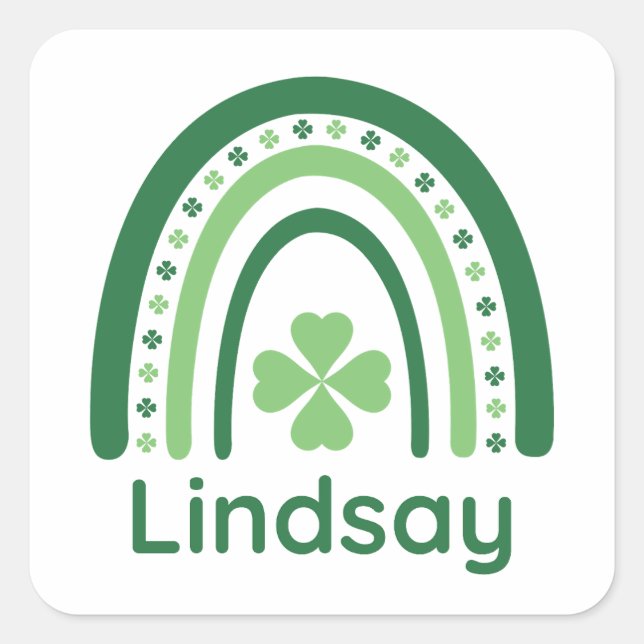 Lindsay Name Clover Boho Rainbow Square Sticker (Front)
