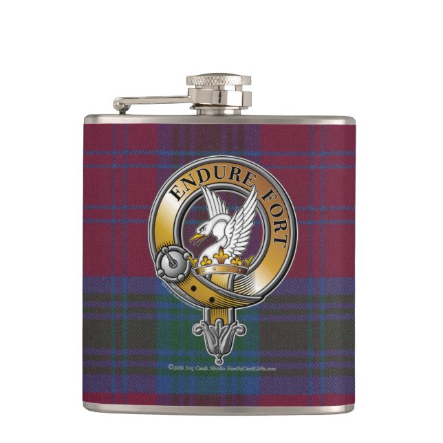 Lindsay Tartan & Badge Hip Flask (Front)
