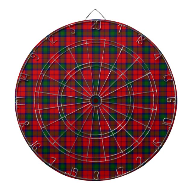 Lindsay tartan red green plaid dartboard (Front)