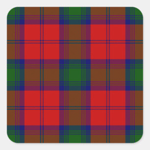 Lindsay tartan red green plaid square sticker
