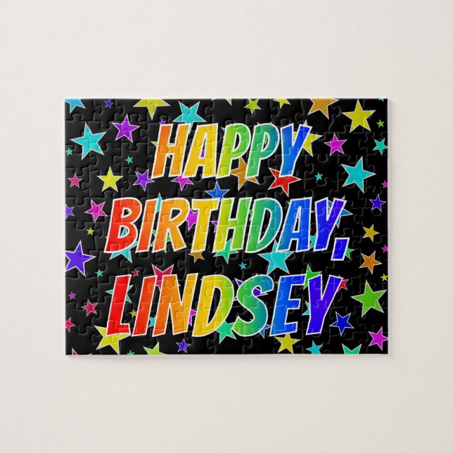 "LINDSEY" First Name, Fun "HAPPY BIRTHDAY" Jigsaw Puzzle (Horizontal)