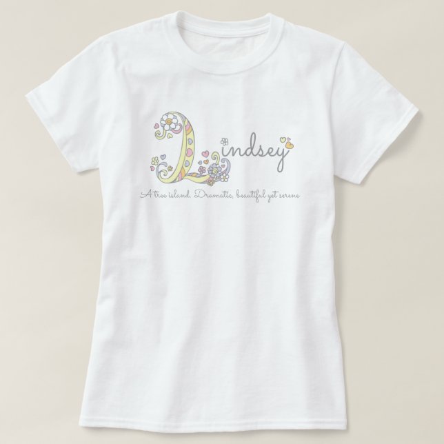 Lindsey girls L name meaning monogram tee (Design Front)