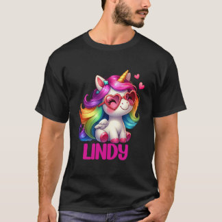 Lindy Personalised Name Colourful Unicorn Women Gi T-Shirt