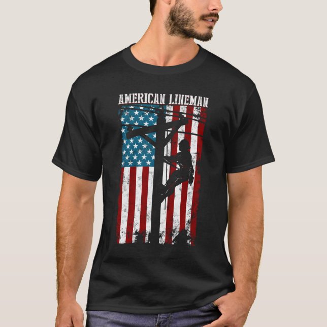 Line American Flag Electric Cable Patriotic Line T-Shirt (Front)