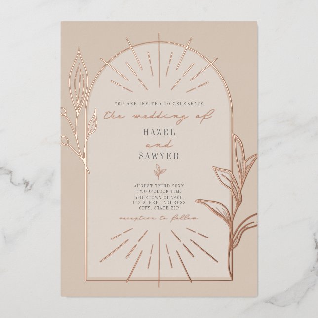 Line Art Arch Botanical Off White Wedding (Front)