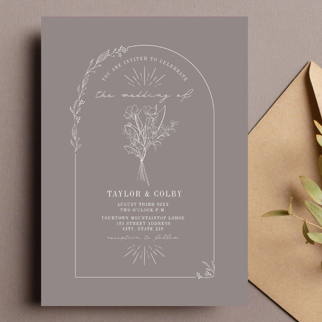 Line Art Arch Bouquet Amethyst Wedding Invitation (Creator Uploaded)