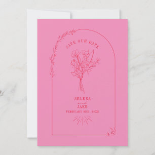 Line Art Arch Bouquet Pink and Red Save The Date