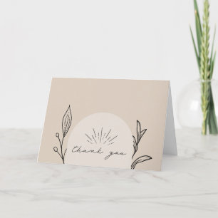 Line Art Arch Script Tan Botanical Wedding Thank You Card