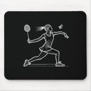 Line Art Badminton Player Shuttle Women Badmintone Mouse Pad
