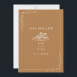 Line Art Barn Goldenrod Farm Wedding Save The Date<br><div class="desc">Illustration of rustic barn with line art botanical border.  Background is Goldenrod colour.</div>