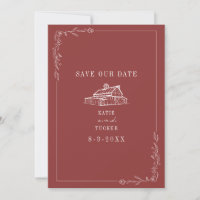 Line Art Barn Muted Red Farm Wedding