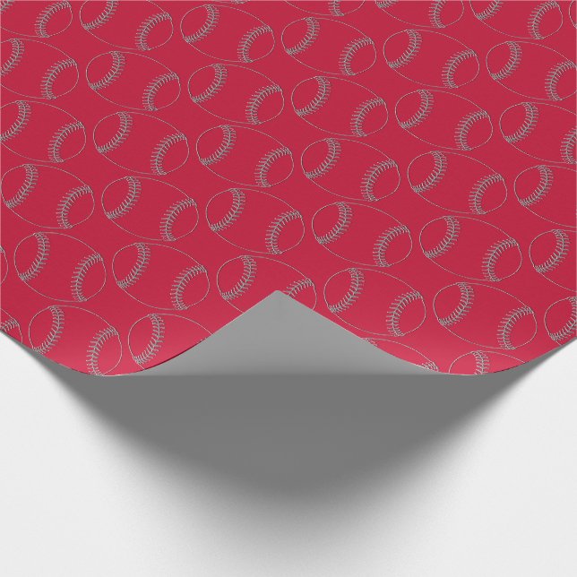 Line Art Baseballs-Embossed Red-Gift Wrap Paper (Corner)