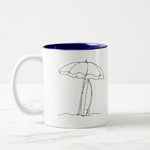 Line Art Beach Umbrella Surfboard Mug