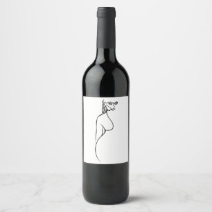 line art black and white women minimalist wine label