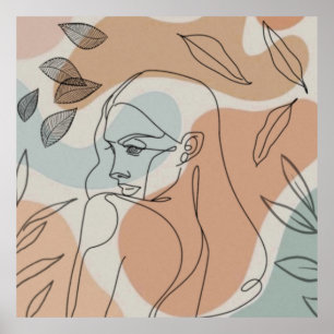 Line art boho woman poster