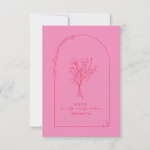 Line Art Bouquet Arch Pink Red Wedding RSVP Card
