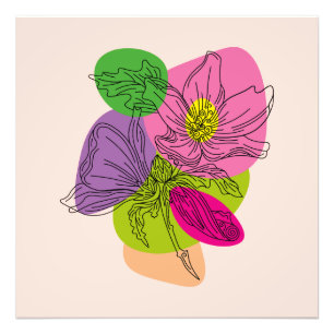 Line Art Bright Hibiscus Flower Photo Print