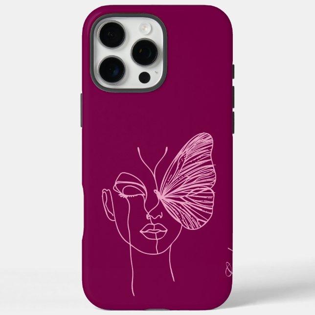 Line art butterfly, magenta Case-Mate iPhone case (Back)