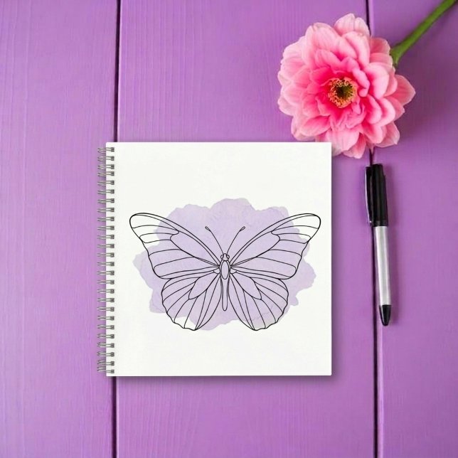 Line Art Butterfly Watercolor Notebook Sketchbool (Modern Minimalist Notebook Sketchbook With Line Drawing Butterfly And Purple Watercolor)