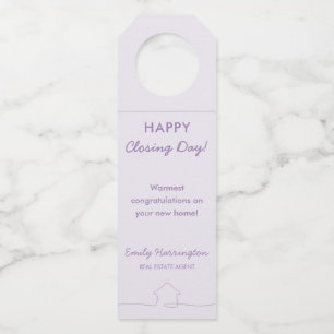 Line Art Closing Day Mauve Real Estate Agent Bottle Tag