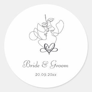 Line Art Couple Minimalist Wedding Classic Round Sticker