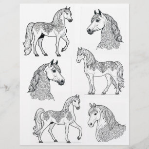 Line Art Damask Design Tattoo Horses
