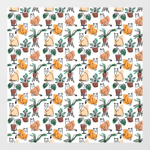 Line art drawing cats and flowers