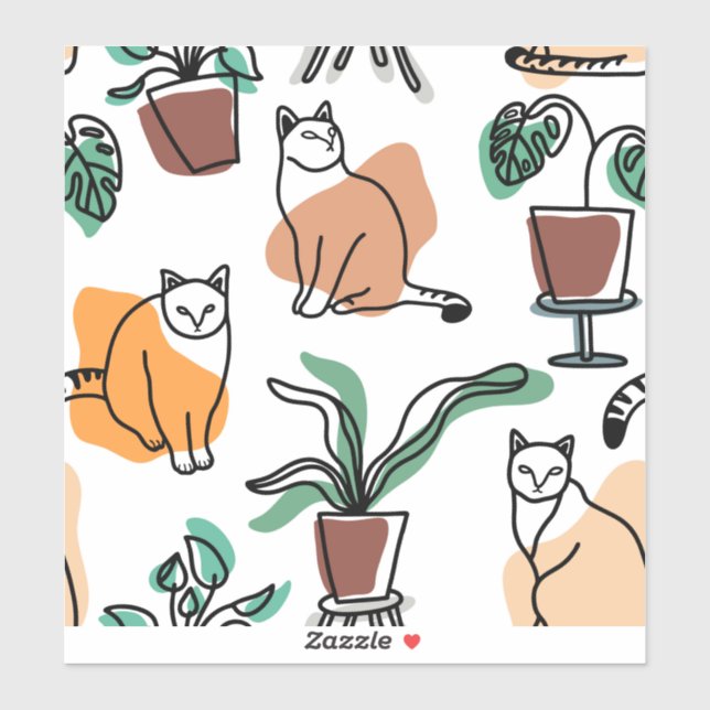 Line art drawing cats and flowers (Sheet)