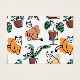 Line art drawing cats and flowers