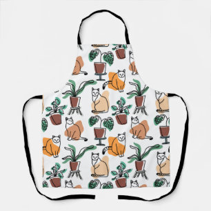 Line art drawing cats and flowers apron