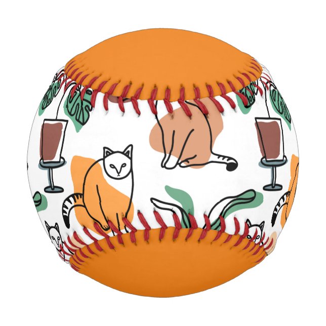 Line art drawing cats and flowers baseball (Front)