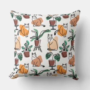 Line art drawing cats and flowers cushion