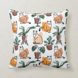Line art drawing cats and flowers cushion