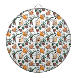 Line art drawing cats and flowers dartboard