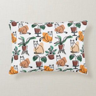 Line art drawing cats and flowers decorative cushion