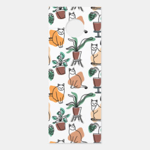 Line art drawing cats and flowers door hanger