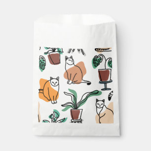 Line art drawing cats and flowers favour bag