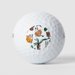 Line art drawing cats and flowers golf balls