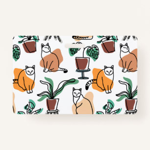 Line art drawing cats and flowers ID badge