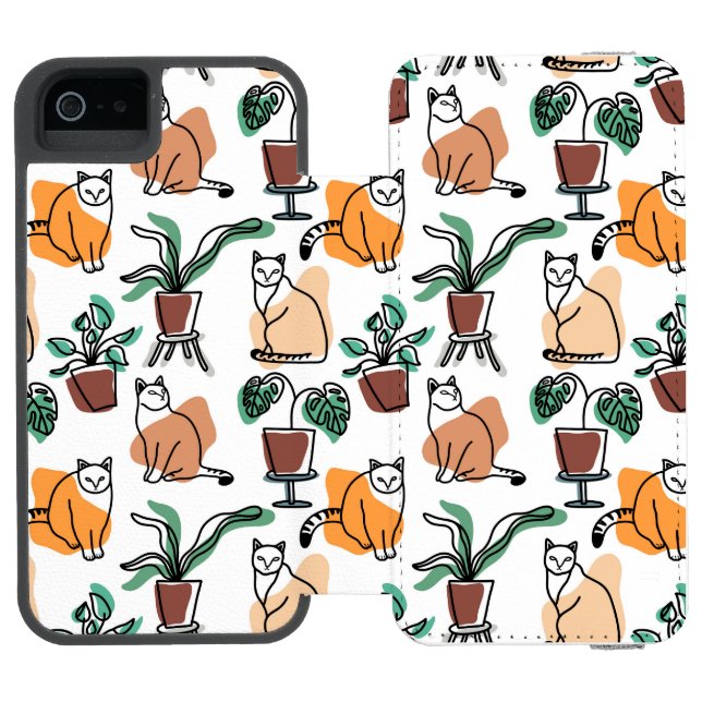 Line art drawing cats and flowers incipio iPhone wallet case (Folio Open)