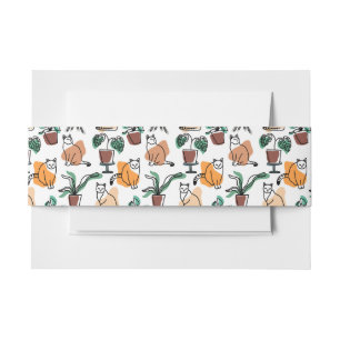 Line art drawing cats and flowers invitation belly band
