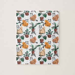 Line art drawing cats and flowers jigsaw puzzle